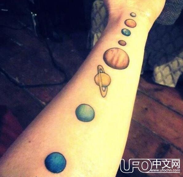 经典纹身：多款关于太阳系彩绘几何圆形线条星球纹身887 / 作者:复古的仙人掌 / 帖子ID:24539