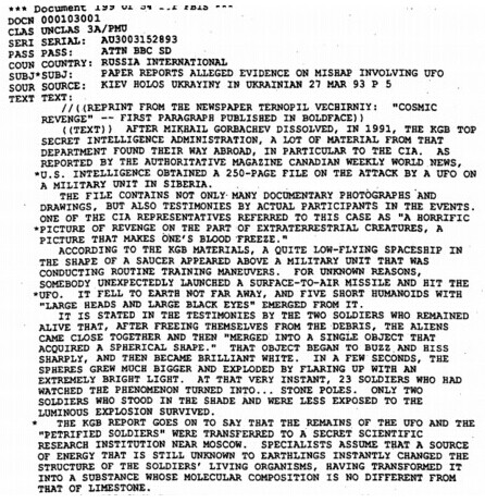 KGB密件:5外星人合体发出白光,瞬间石化23名苏联大兵439 / 作者:UFO外星人爱好者 / 帖子ID:31843 KGB密件:5外星人合体发出白光,瞬间石化23名苏联大兵439 / 作者:UFO外星人爱好者 / 帖子ID:31843