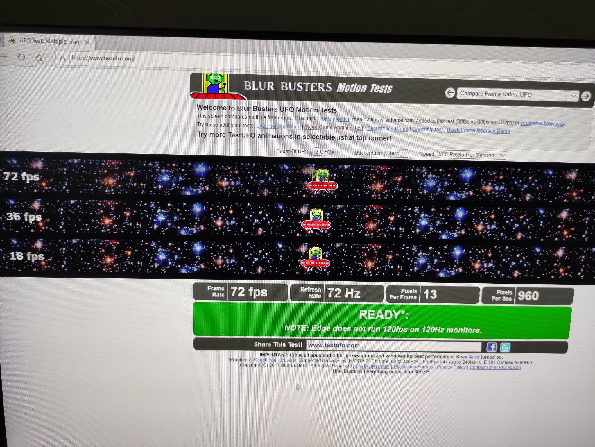 为啥设置好了的144hz屏幕刷新率UFO test 测试为72hz?347 / 作者:湘军 / 帖子ID:96342