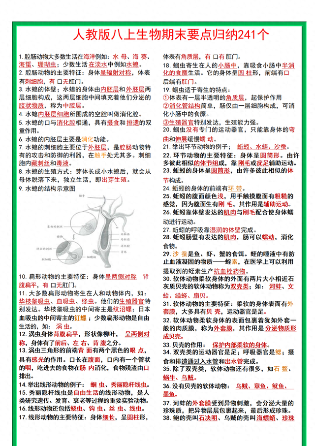 生物老师：我整理八年级生物上册期末241个考点，做成背诵清单352 / 作者:不好吃荤漳 / 帖子ID:122260
