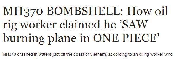 马航MH370失踪之谜：越南石油工人他看到了燃烧的马航MH370坠入海596 / 作者:UFO爱好者 / 帖子ID:75377