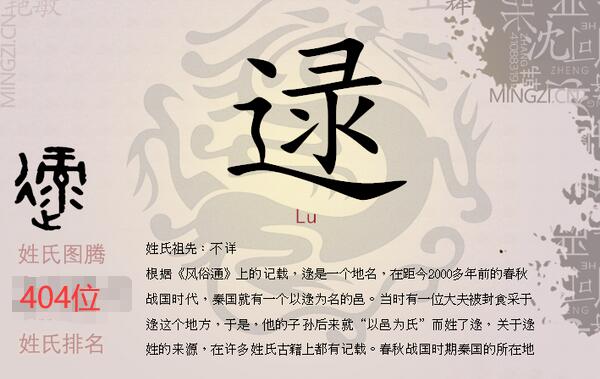 逯姓起源和来历：秦国大夫被封在逯邑（以居邑名为氏）536 / 作者:UFO爱好者 / 帖子ID:79248